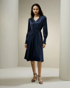 LILYSILK X CHARIS V Neck A Line Midi Dress