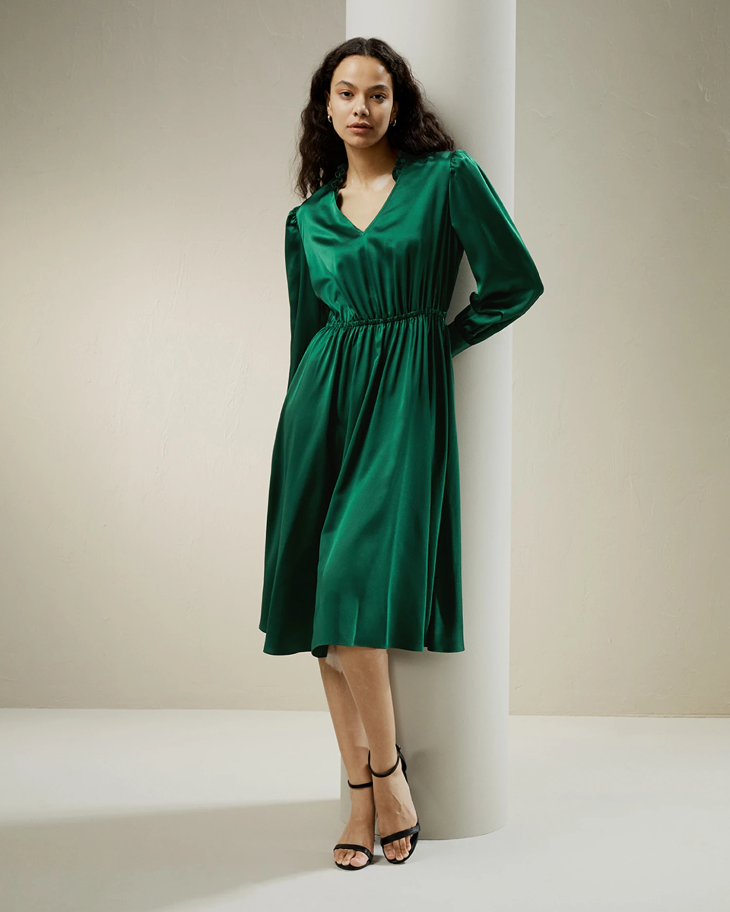 LILYSILK X CHARIS V Neck A Line Midi Dress - Image 13