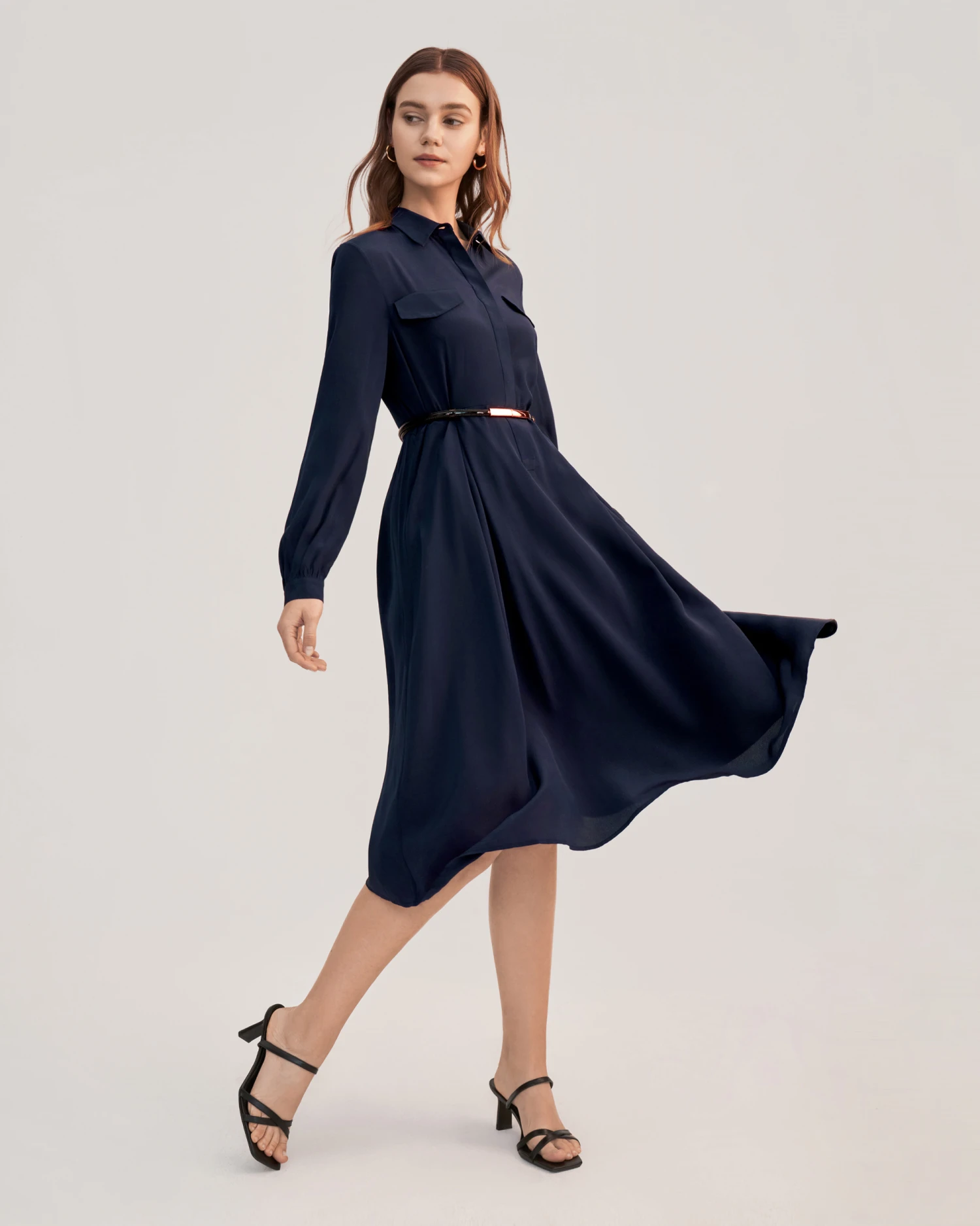 Women's Long Sleeve Retro Graceful Silk Dress - Image 7