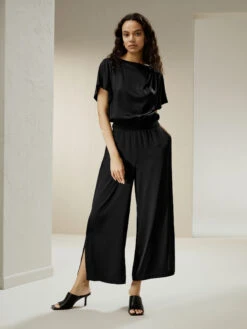 Wide Leg Cropped Silk Pants
