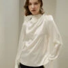 Asymmetrical Silk Blouse With Puff Sleeves