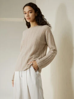Semi-Sheer Cable-knit Baby Cashmere Sweater