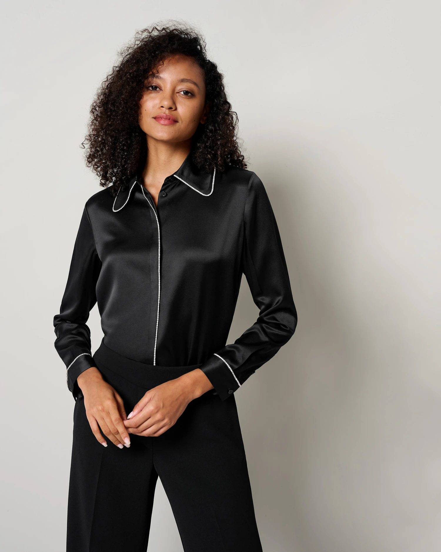 Rhinestone Trimmed Silk Blouse