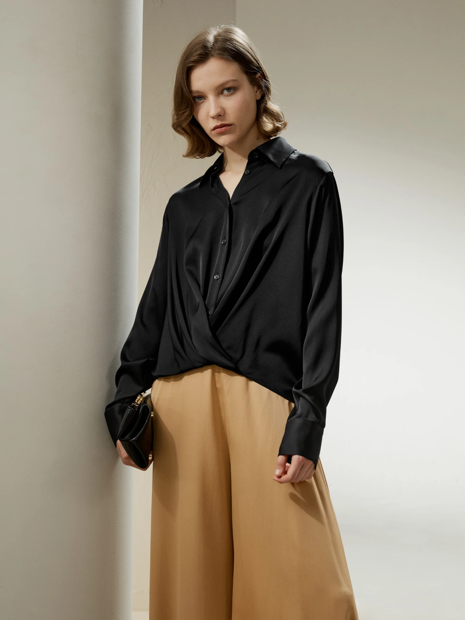 Hem Pleated Silk Blouse - Image 7