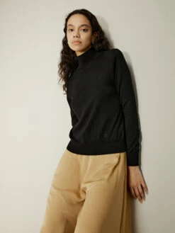 Ultra-fine Merino Wool Mock Neck Thin Sweater