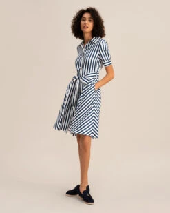The Amalfi Stripe Silk Shirtdress With Belt