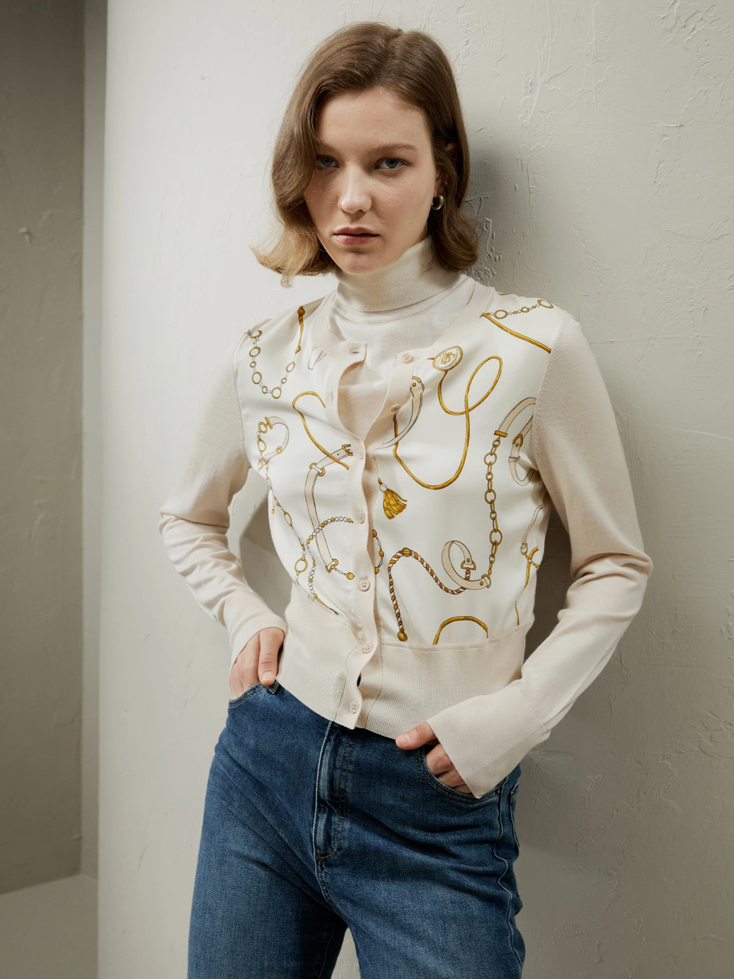 Merino Wool Cardigan With Louisville Silk Front