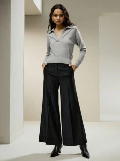 Wide Leg Silk-lined Wool Trousers