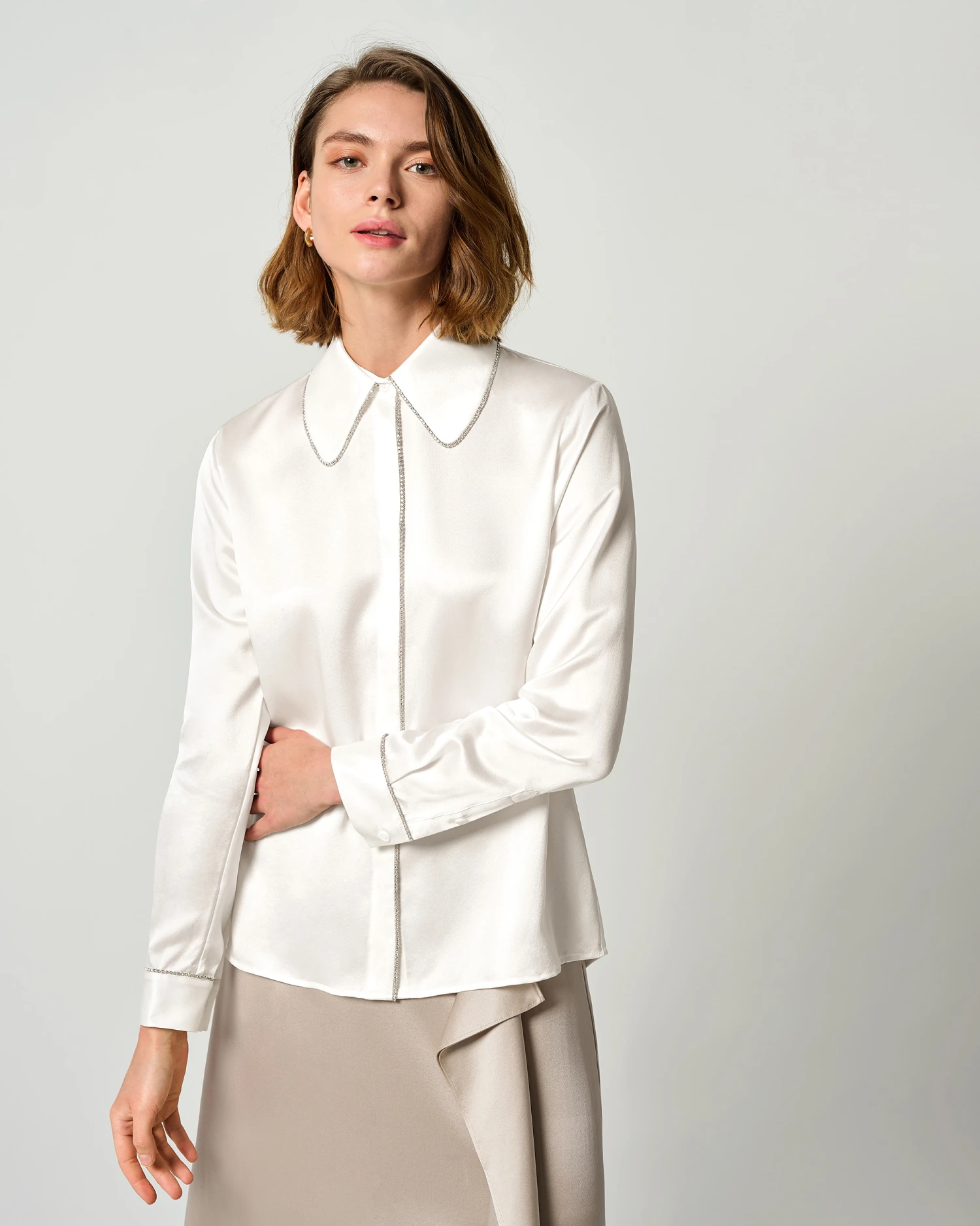 Rhinestone Trimmed Silk Blouse - Image 9