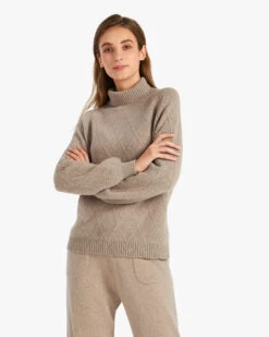 Unique Diamond Knit Cashmere Turtleneck Sweater