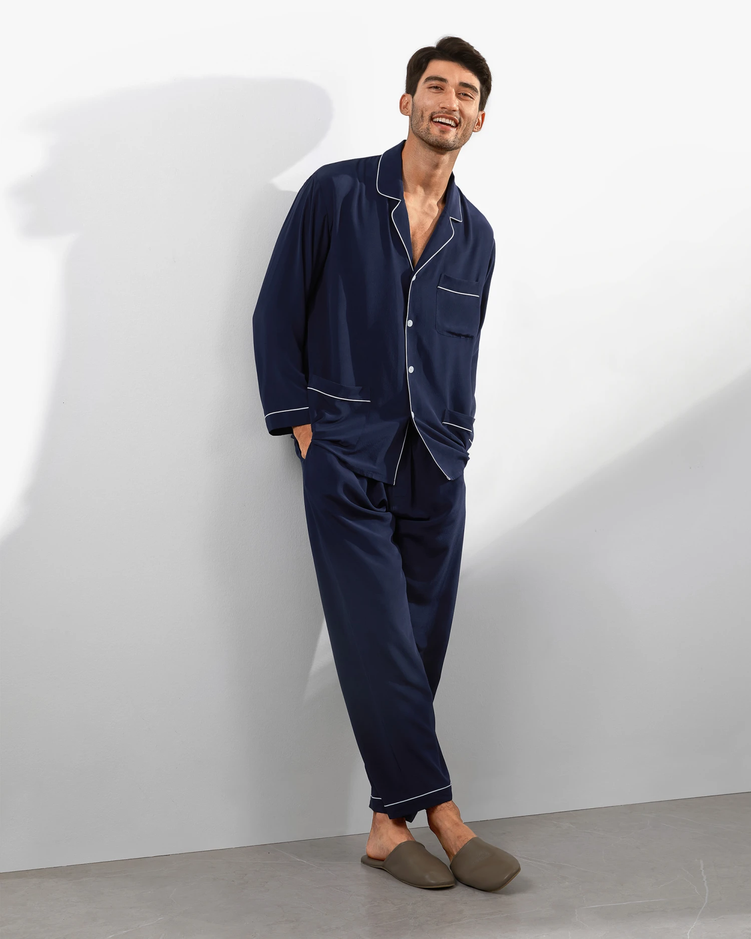 Silk Pajamas Set With Lapel Collar - Image 8