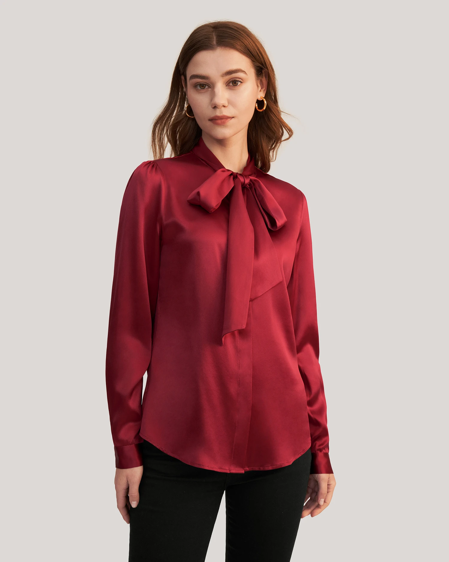 Women Bow-tie Neck Silk Blouse - Image 9