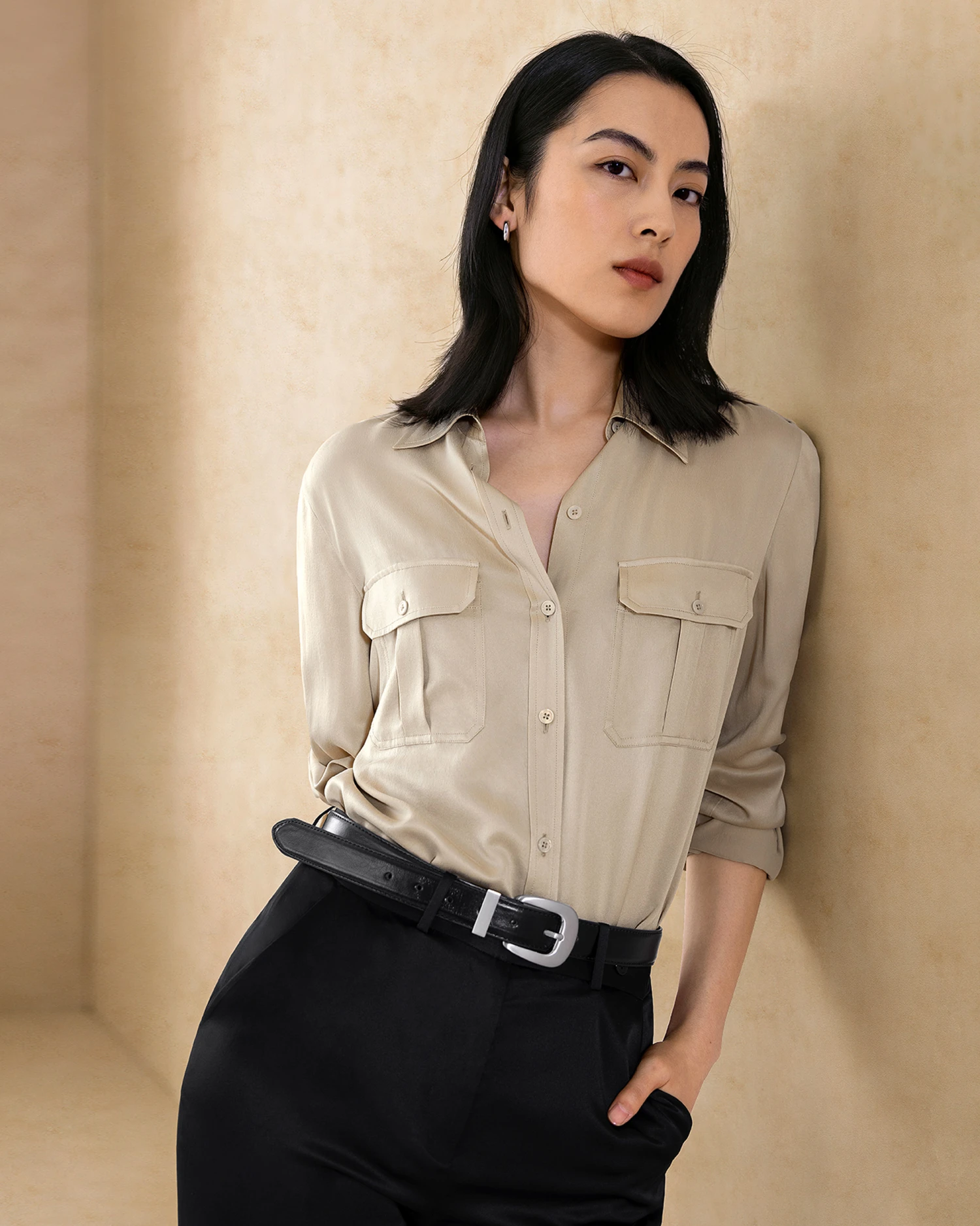 Sandwashed Silk Shirt With Epaulettes - Image 8