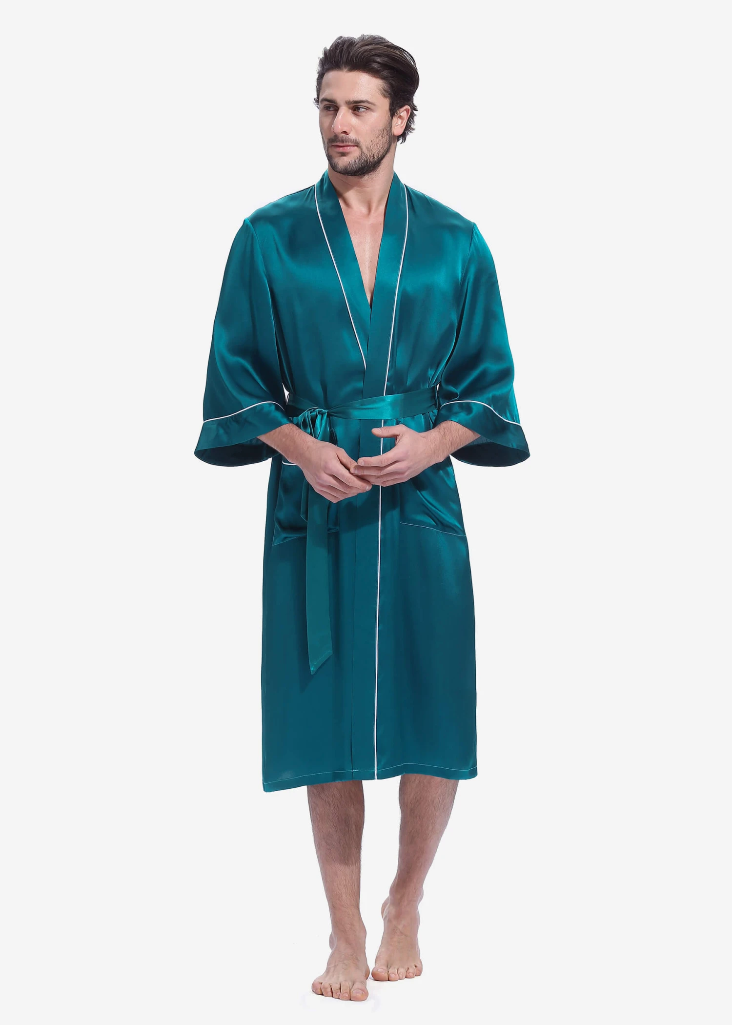22 Momme Kimono Silk Robe With Piping - Image 17
