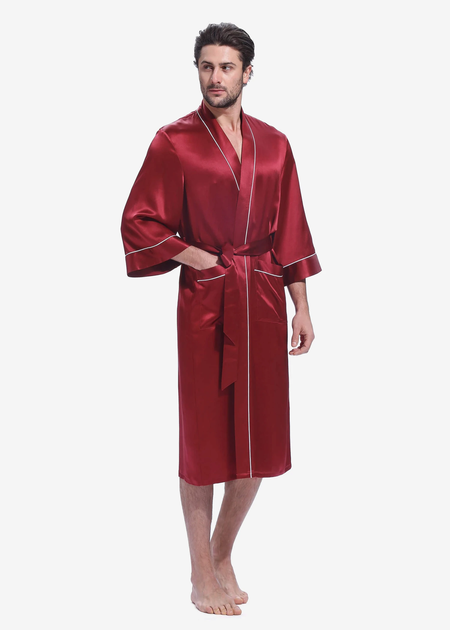22 Momme Kimono Silk Robe With Piping - Image 15