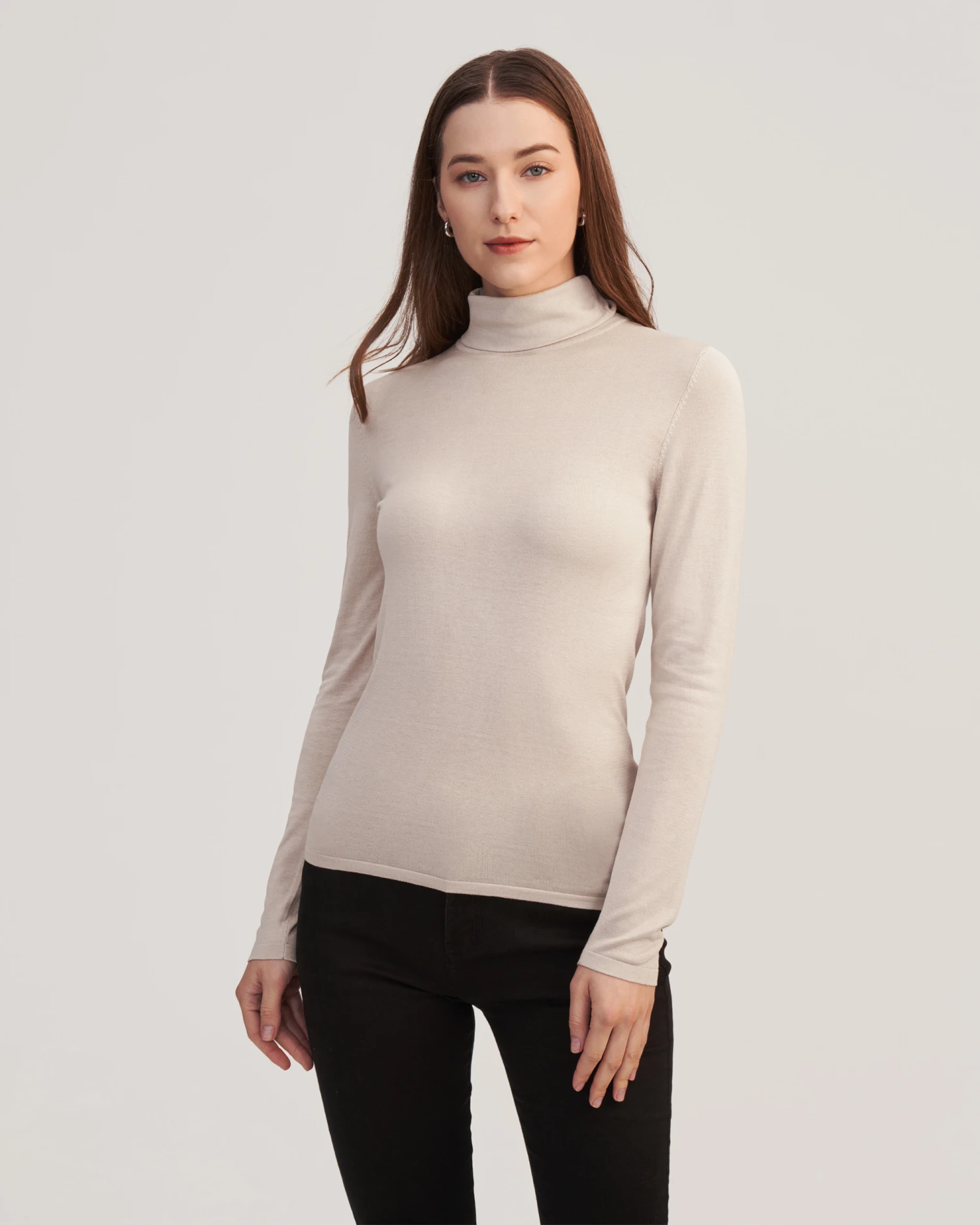 Elegant Turtle Neck Silk Knitted Tee