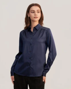 Long Sleeves Collared Silk Blouse For Women