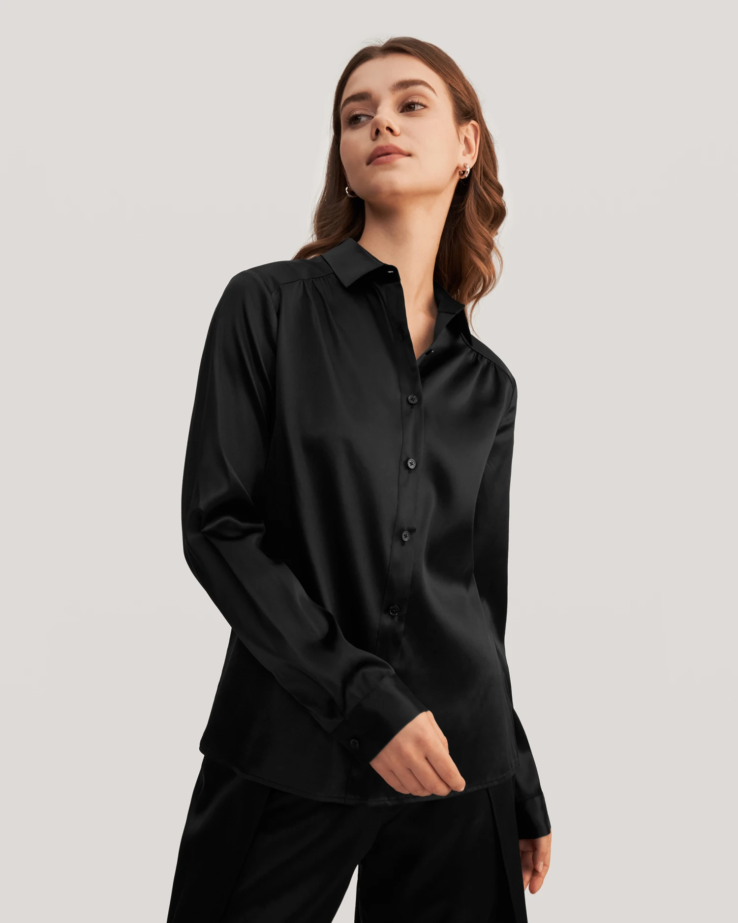 Long Sleeves Collared Silk Blouse For Women - Image 7