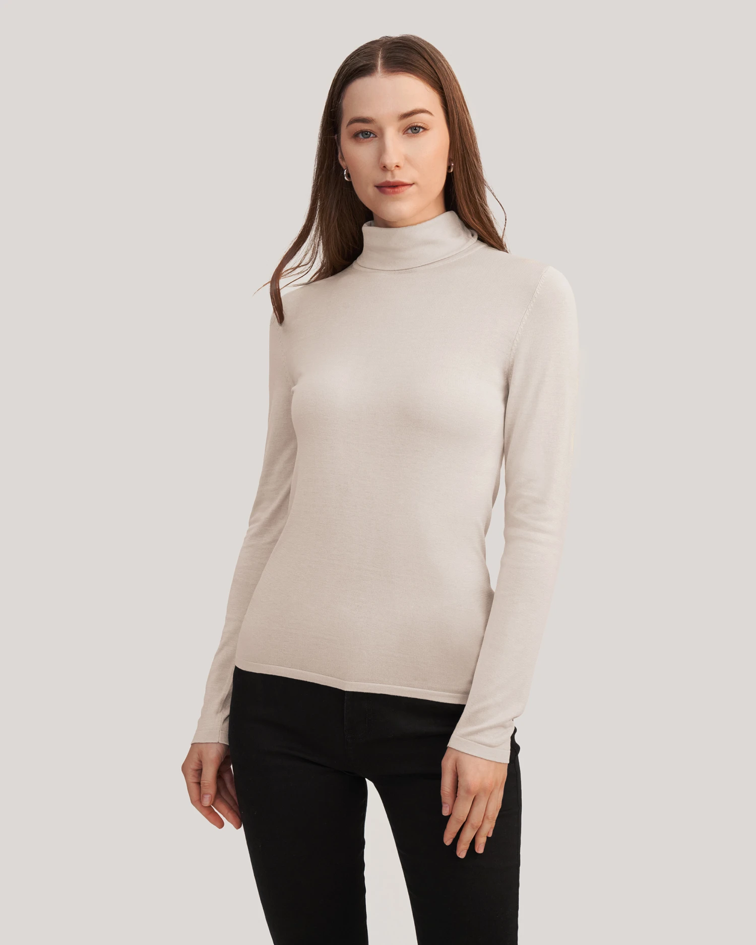 Elegant Turtle Neck Silk Knitted Tee - Image 8