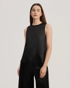 Elegant Round Neck Silk Tank Top