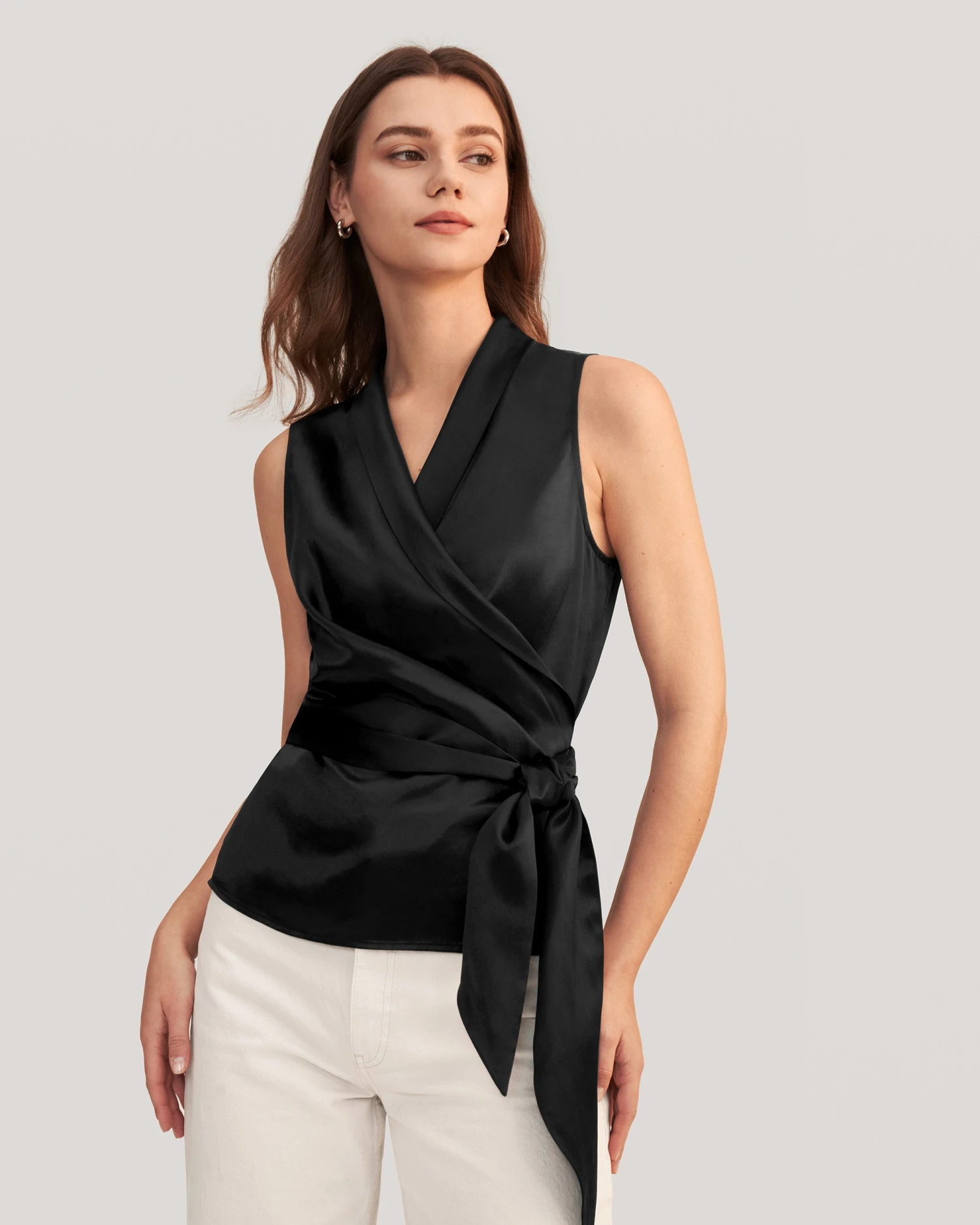 Women Elegant Silk Wrap Blouse - Image 8
