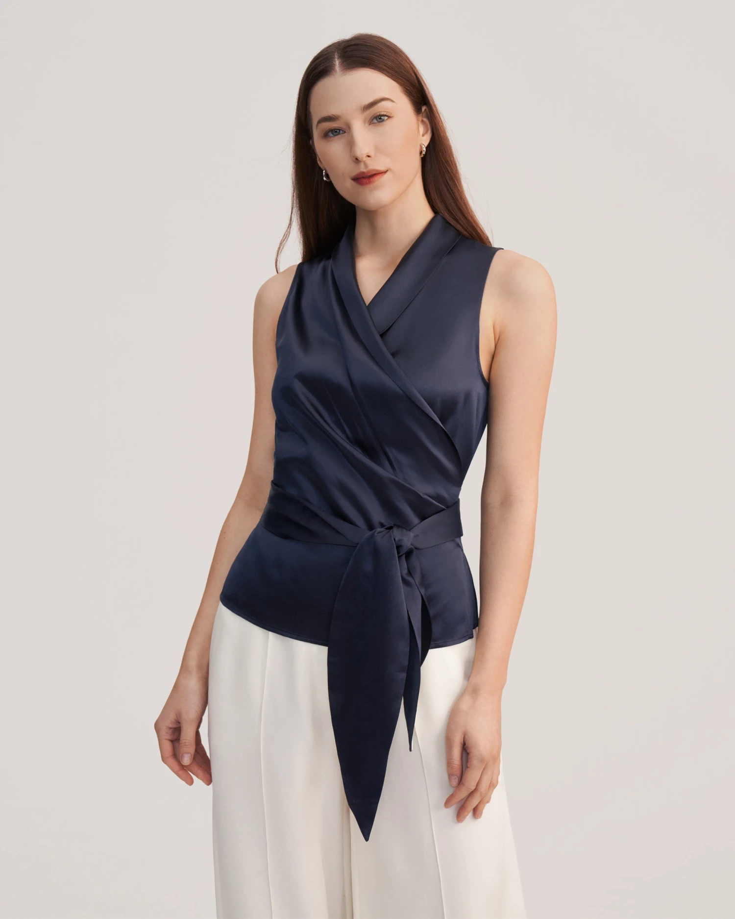 Women Elegant Silk Wrap Blouse - Image 13