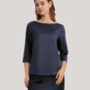 3/4 Sleeve Boat Neck Silk Blouse