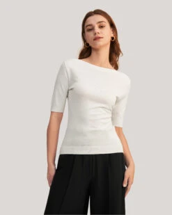 Versatile Boat Neckline Silk Knitted Tee
