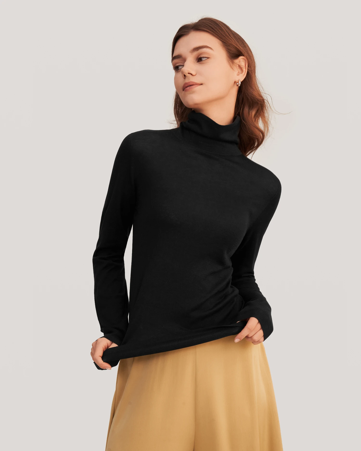 Elegant Turtle Neck Silk Knitted Tee - Image 15