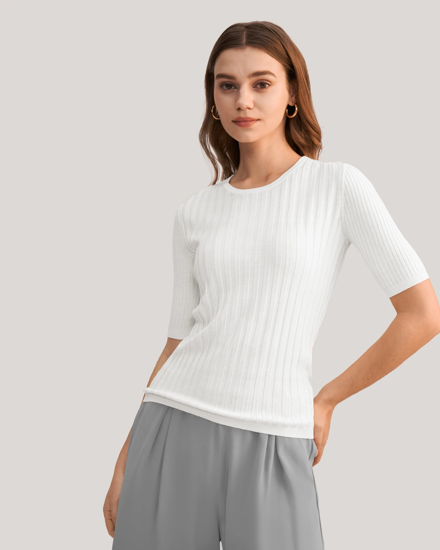 Short Sleeve Basic Silk Knit Tee
