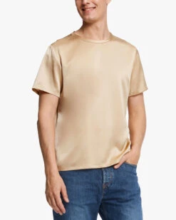 Short-Sleeved Round Neck Silk Mens Tee