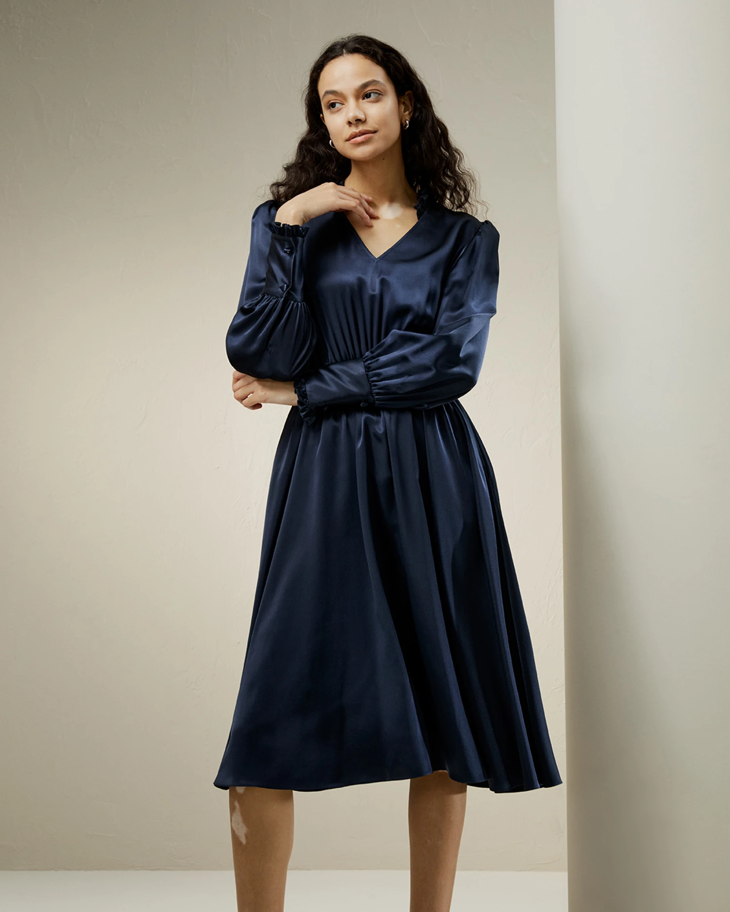 LILYSILK X CHARIS V Neck A Line Midi Dress - Image 2