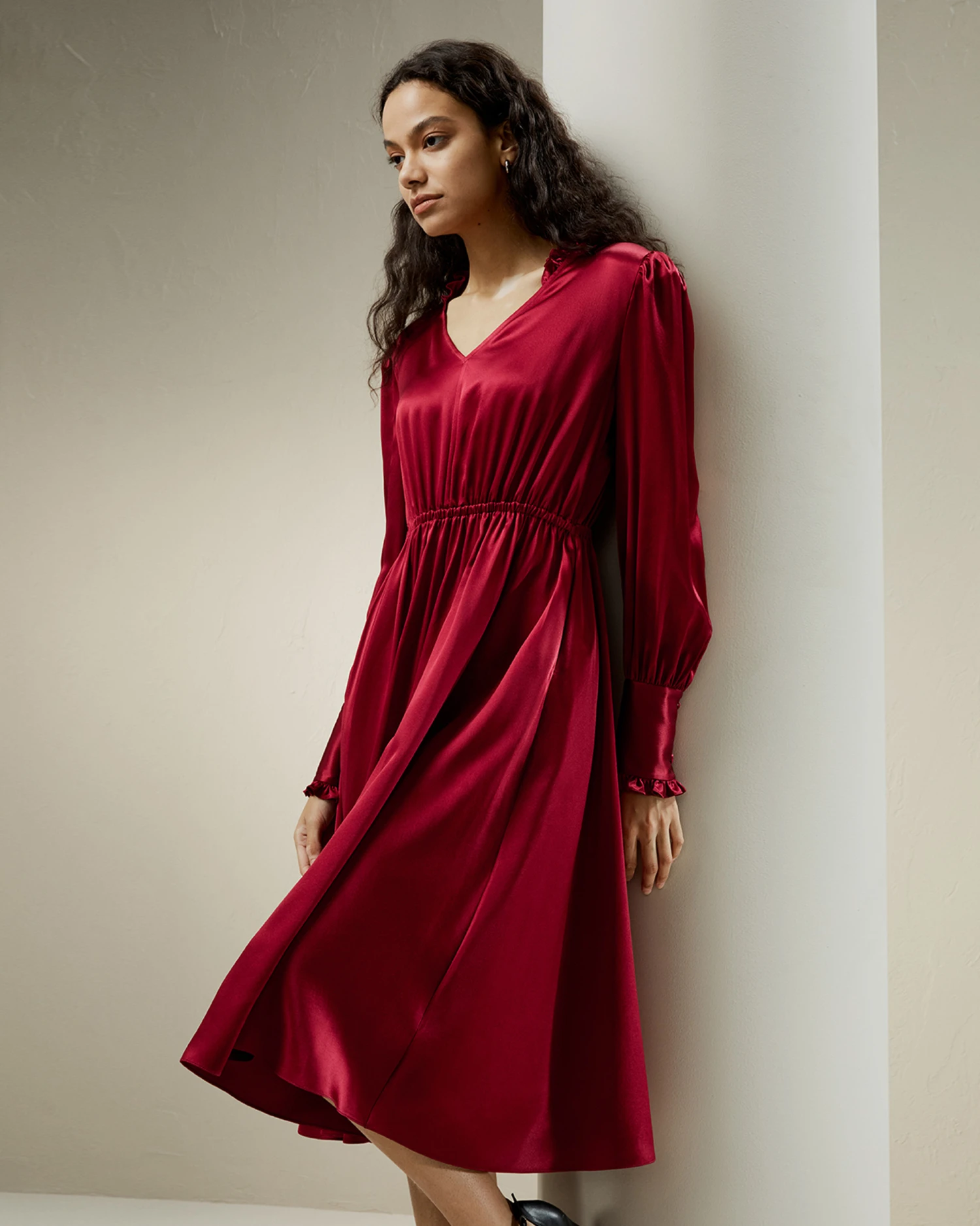 LILYSILK X CHARIS V Neck A Line Midi Dress - Image 8