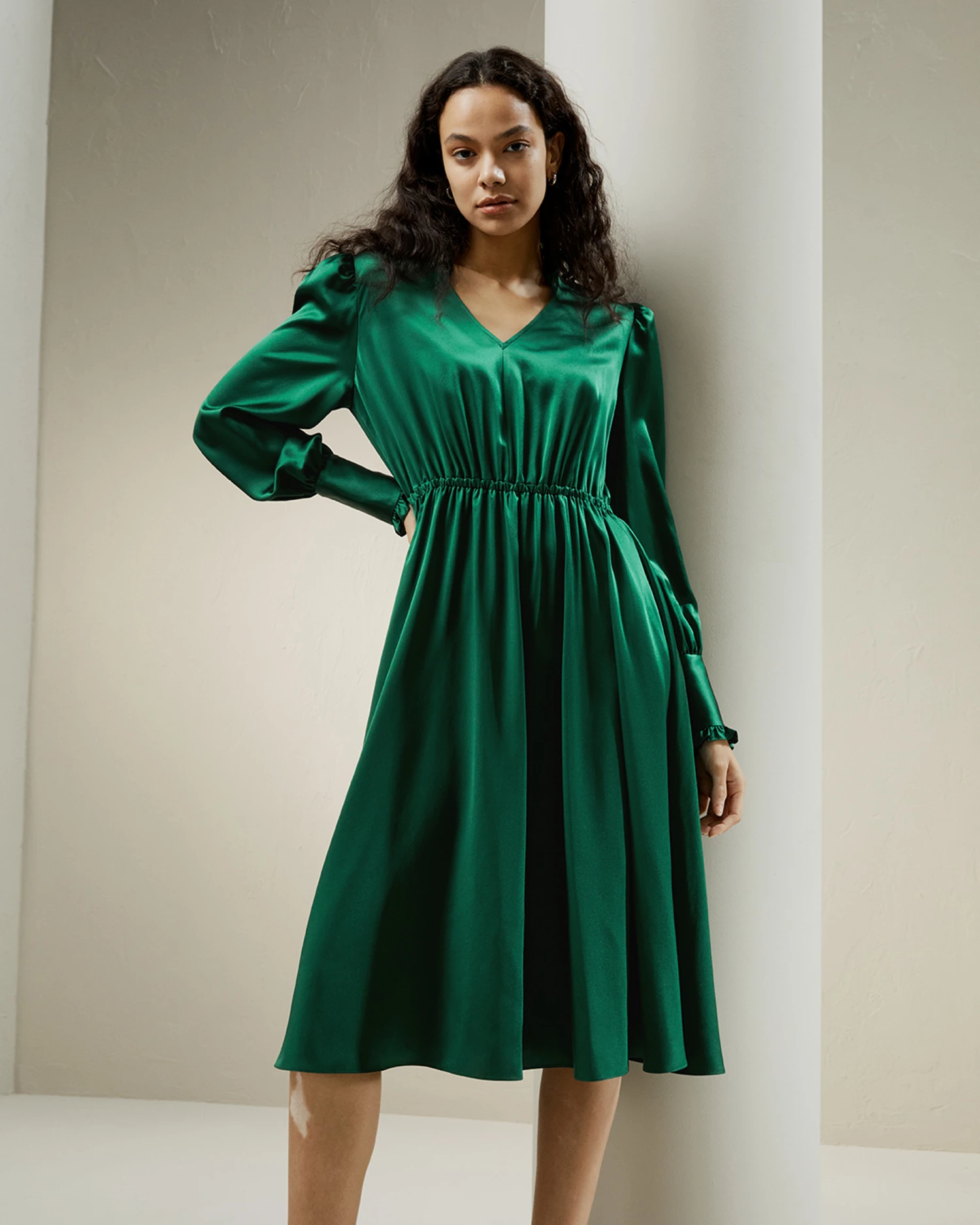 LILYSILK X CHARIS V Neck A Line Midi Dress - Image 14