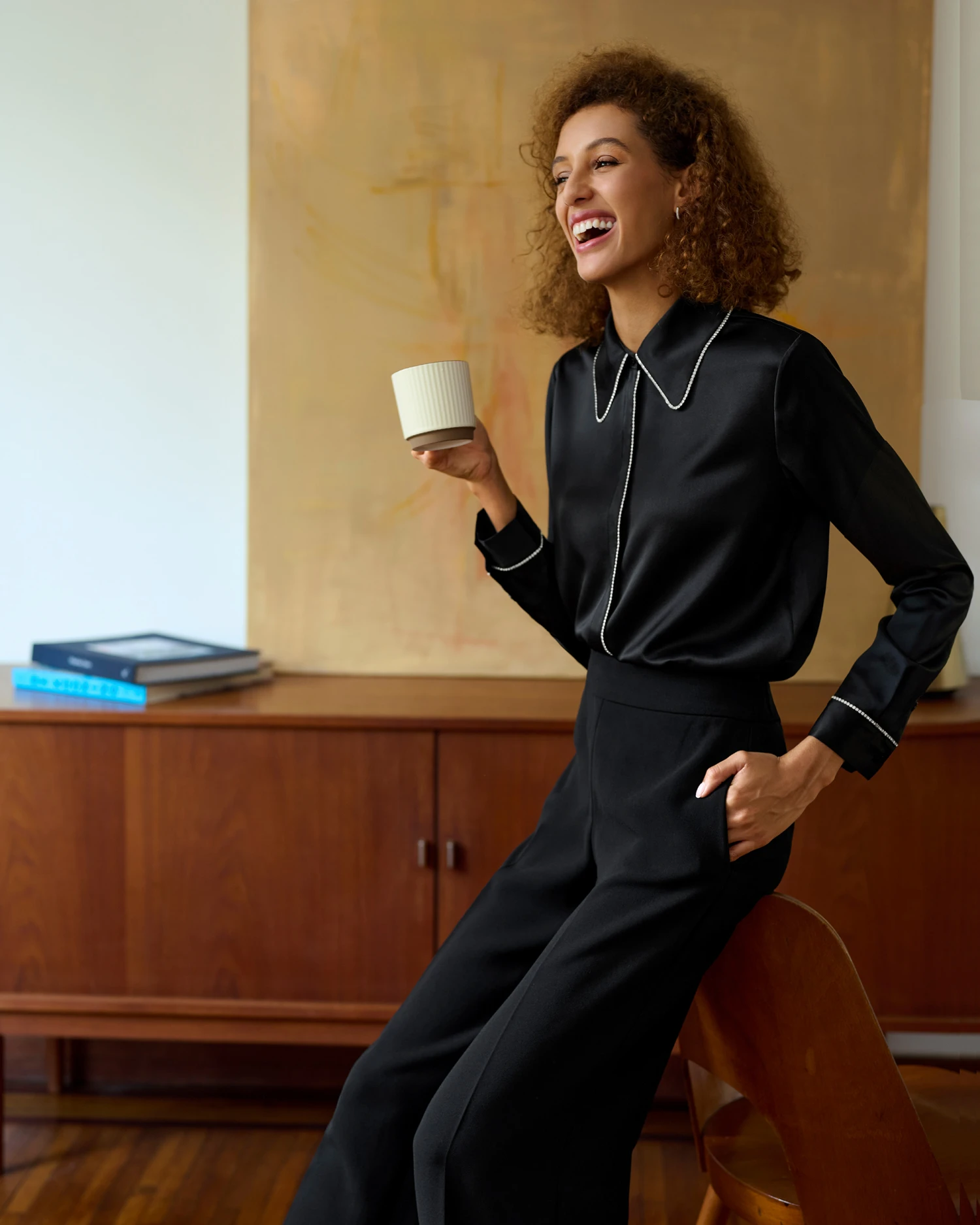 Rhinestone Trimmed Silk Blouse - Image 2