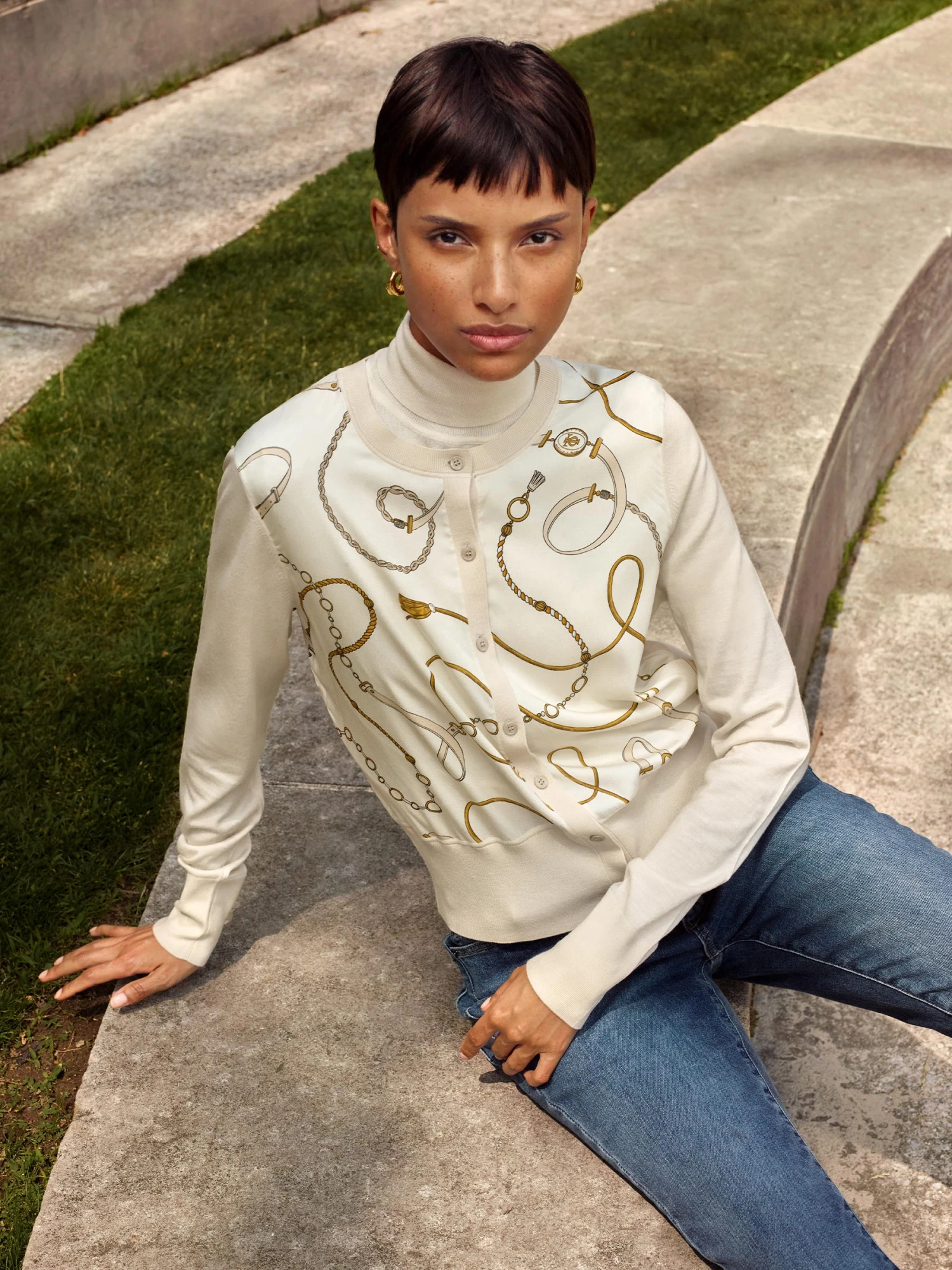 Merino Wool Cardigan With Louisville Silk Front - Image 2