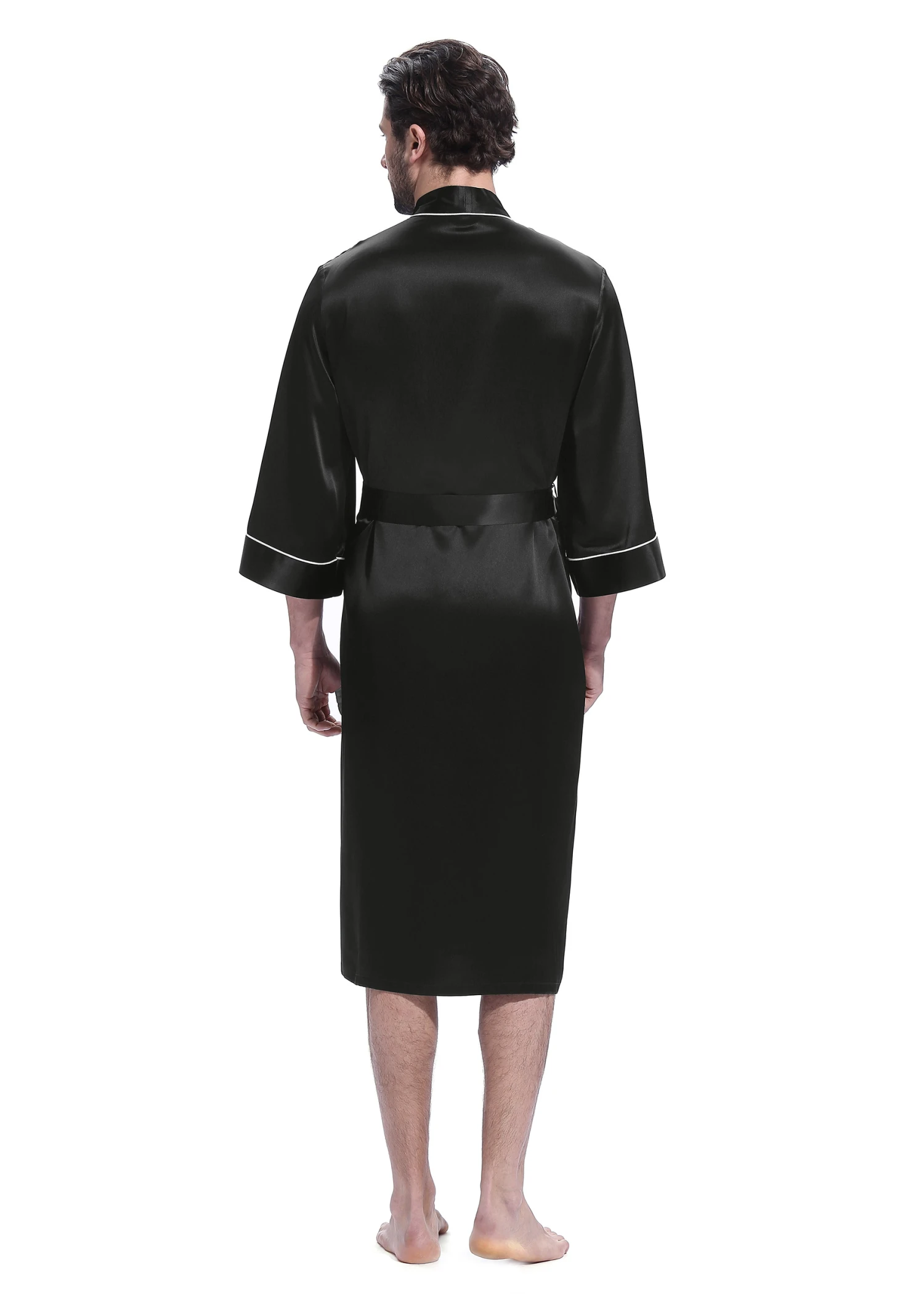 22 Momme Kimono Silk Robe With Piping - Image 4