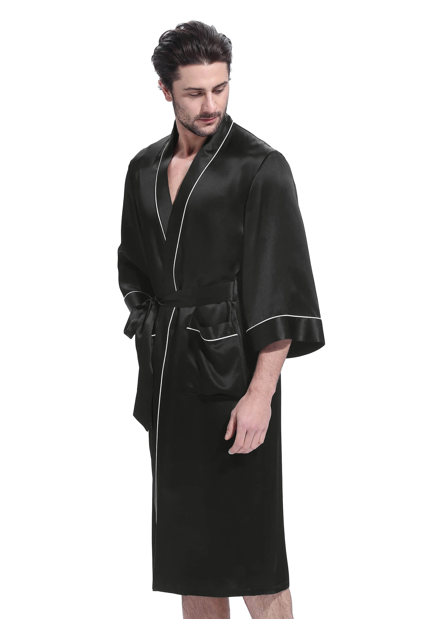 22 Momme Kimono Silk Robe With Piping - Image 6