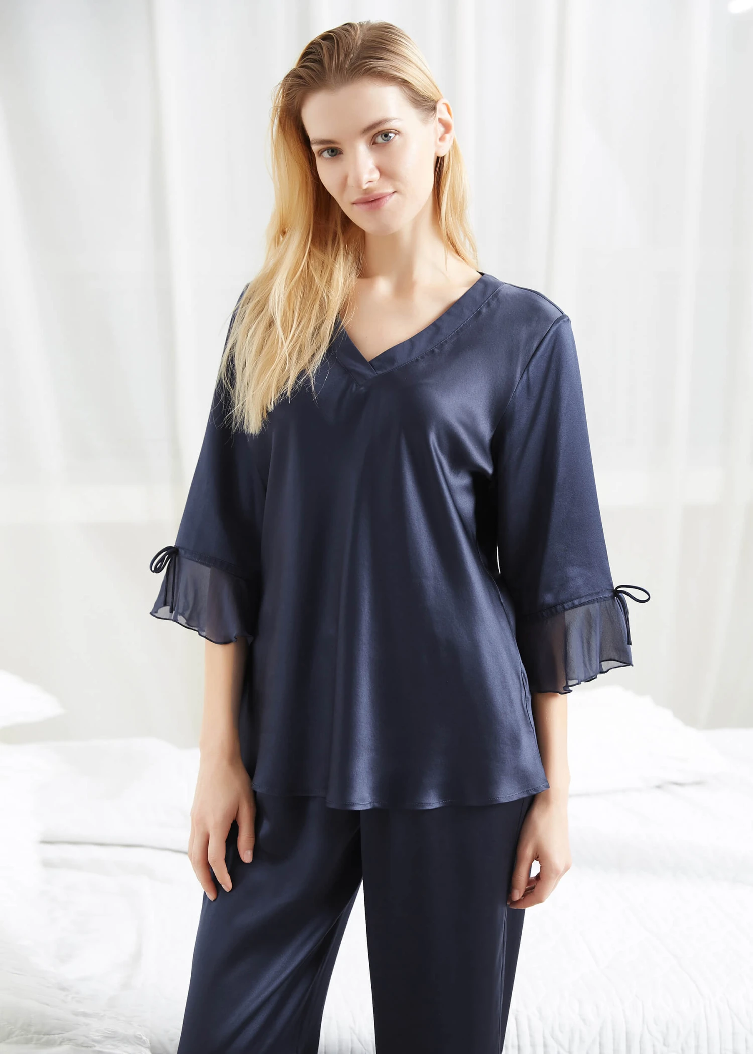 22 Momme Laced Women Silk Pajama Set - Image 13