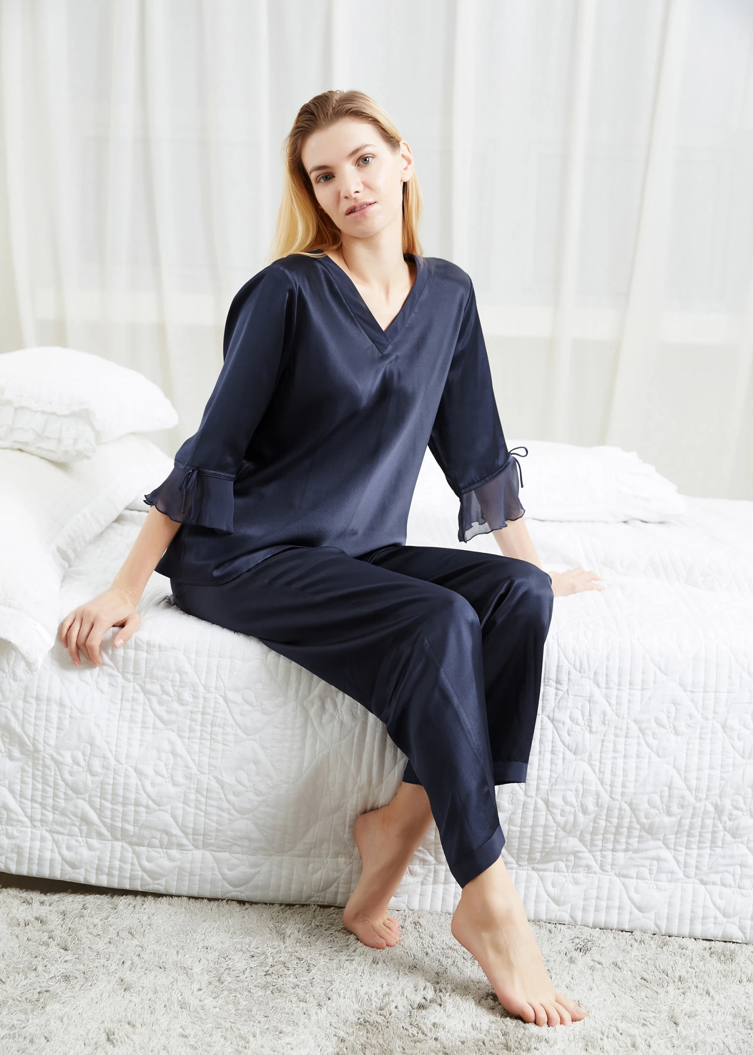 22 Momme Laced Women Silk Pajama Set - Image 14