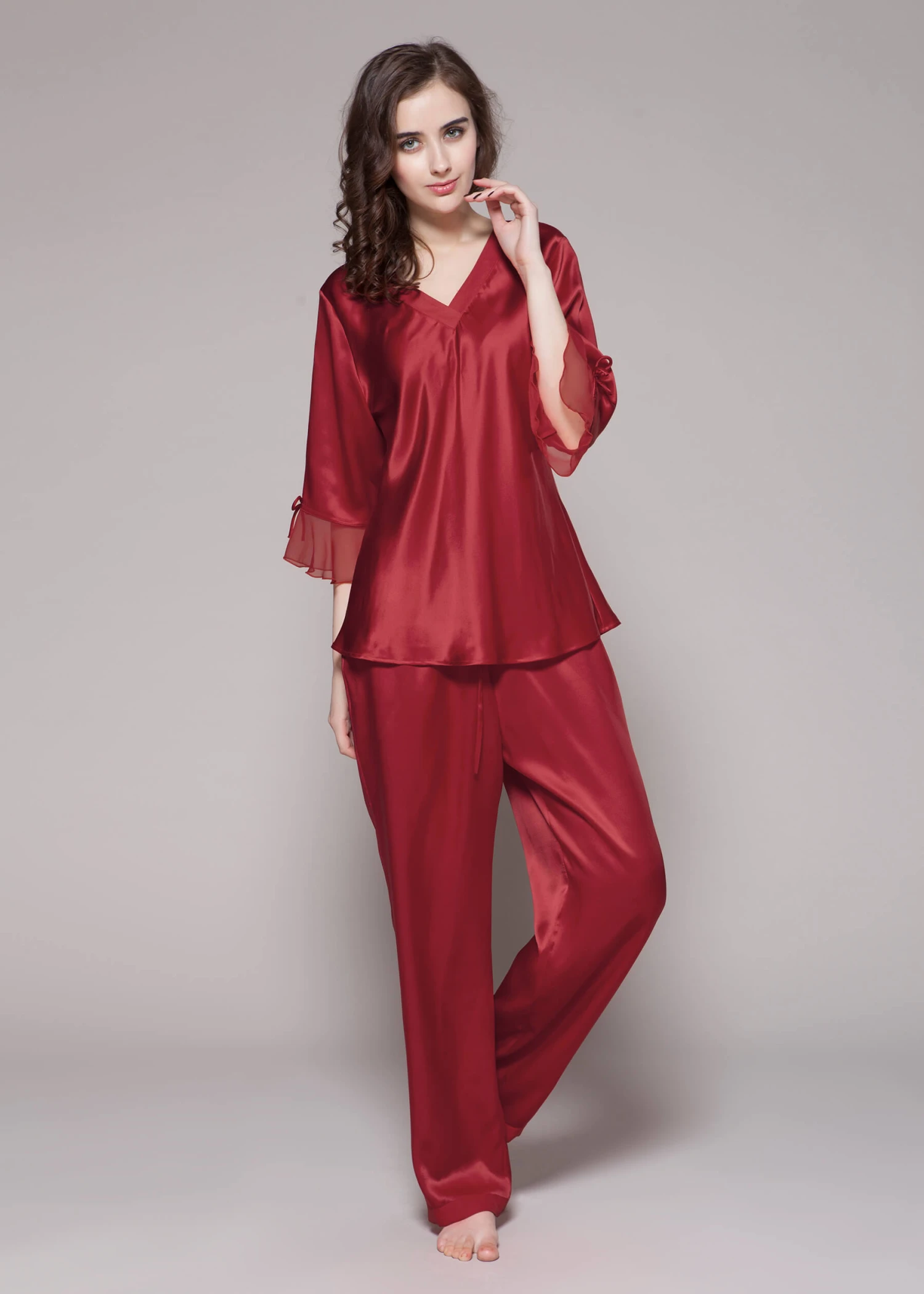 22 Momme Laced Women Silk Pajama Set