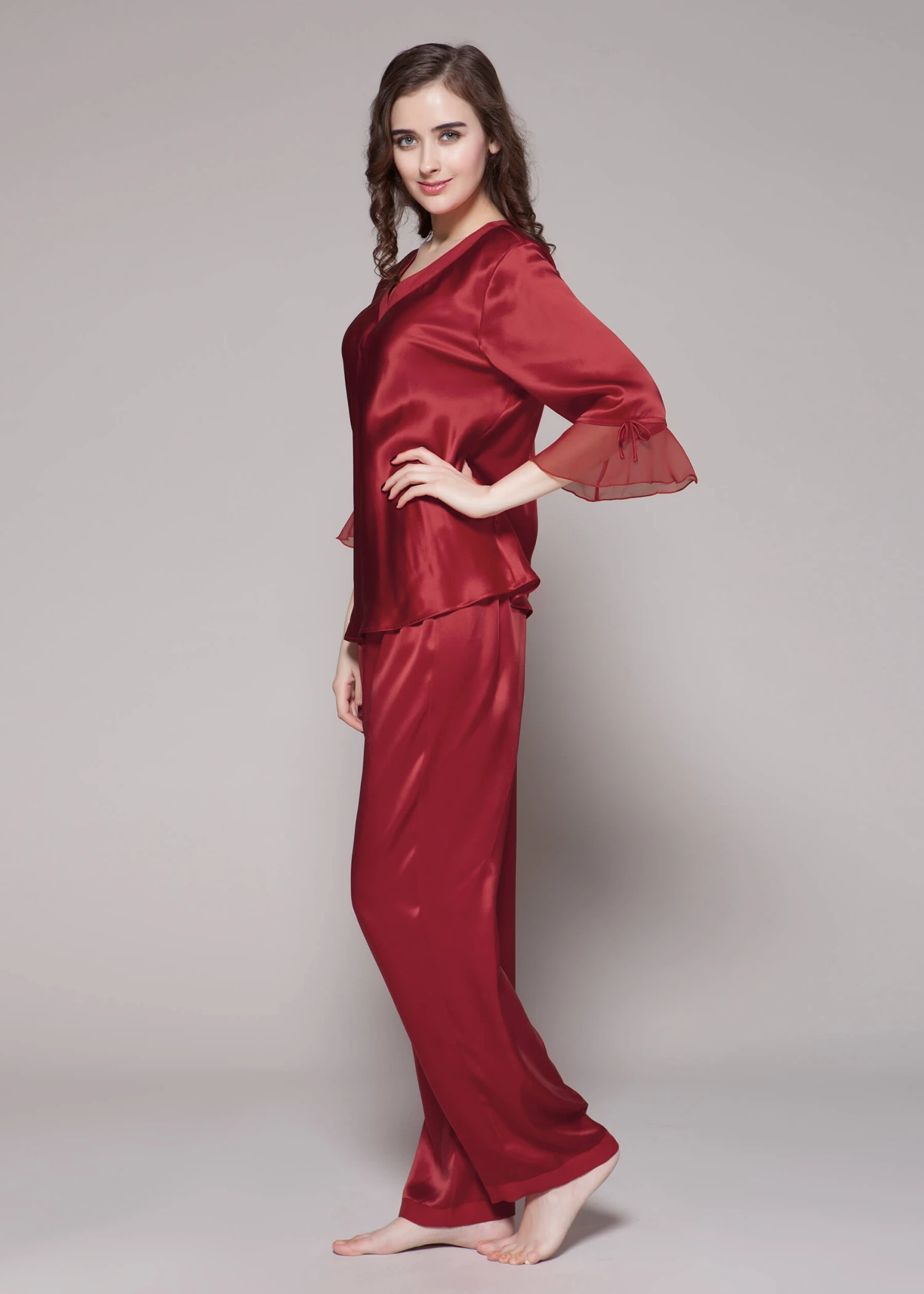 22 Momme Laced Women Silk Pajama Set - Image 3
