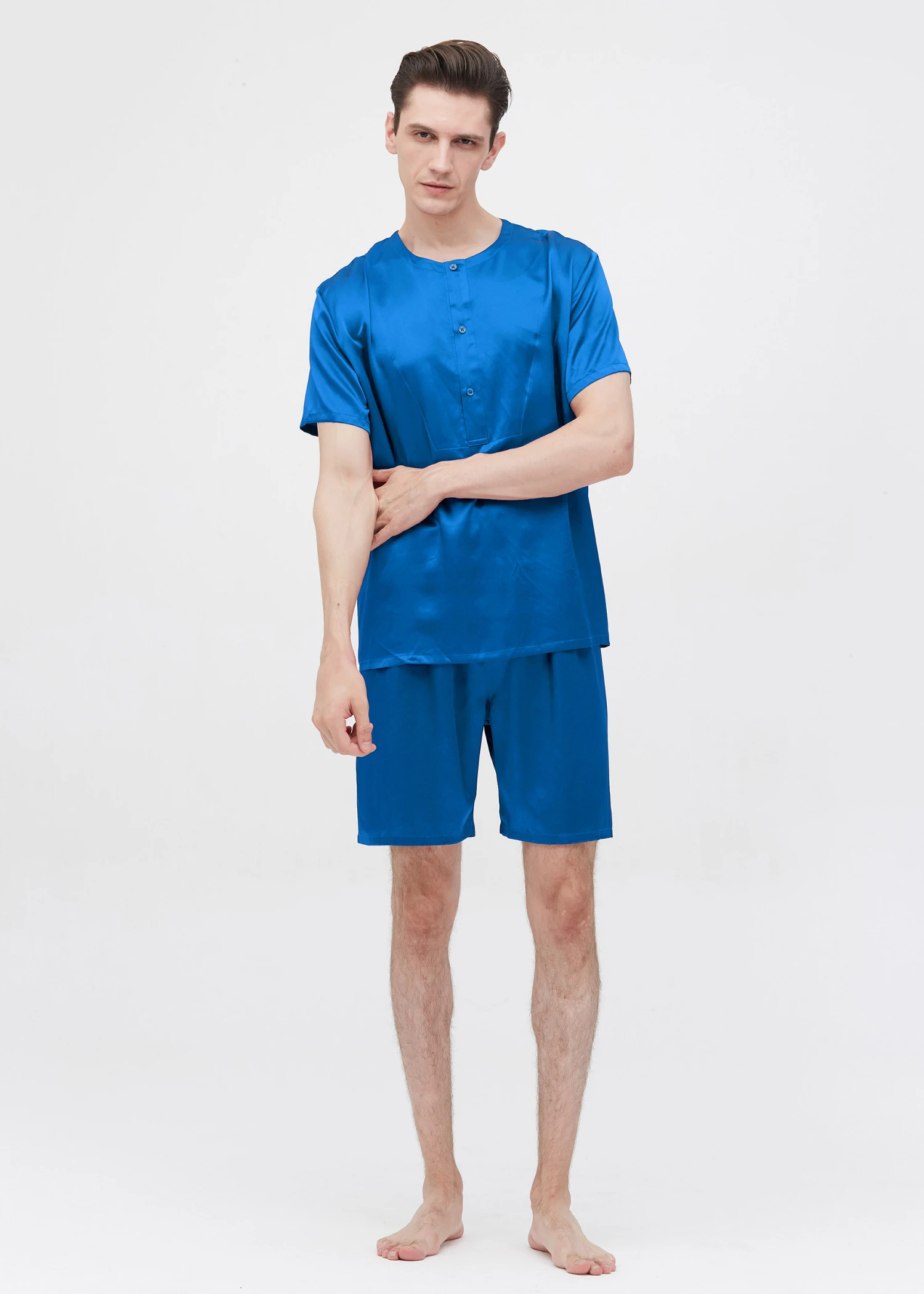 22 Momme Simple Crew Neck Short Pajamas Set - Image 2