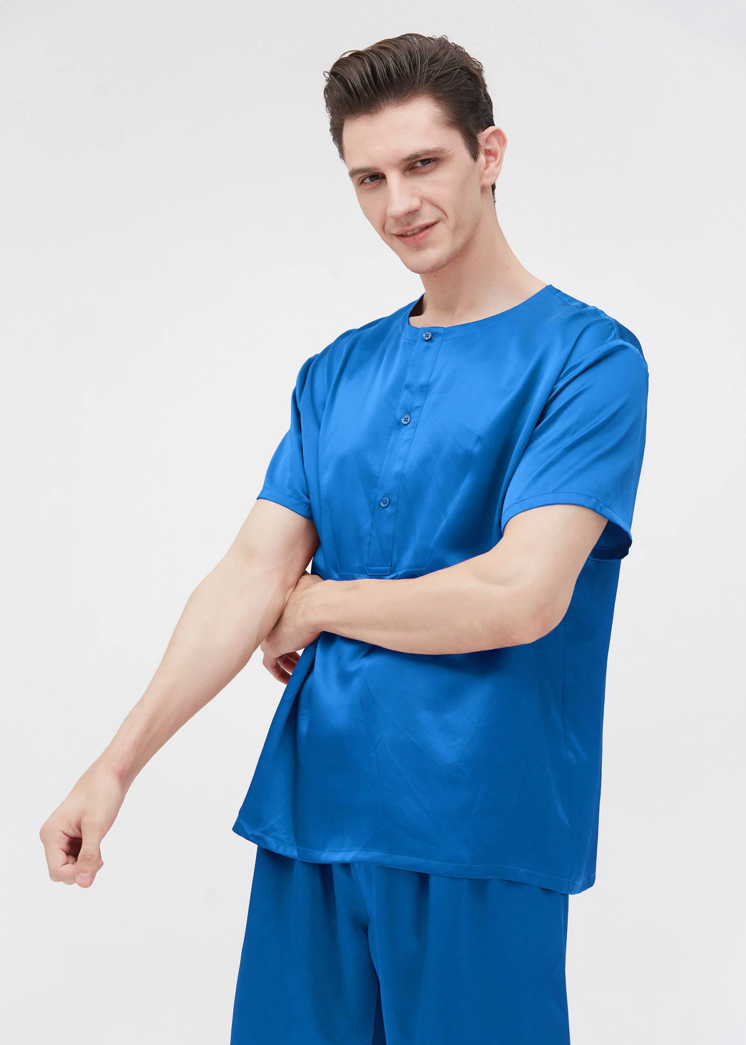 22 Momme Simple Crew Neck Short Pajamas Set - Image 7