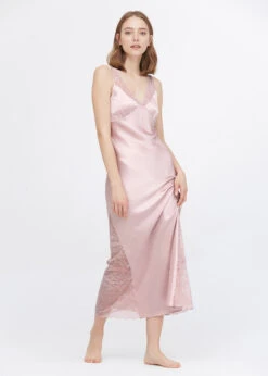 22 Momme Full Length Silk Lacy Nightgown
