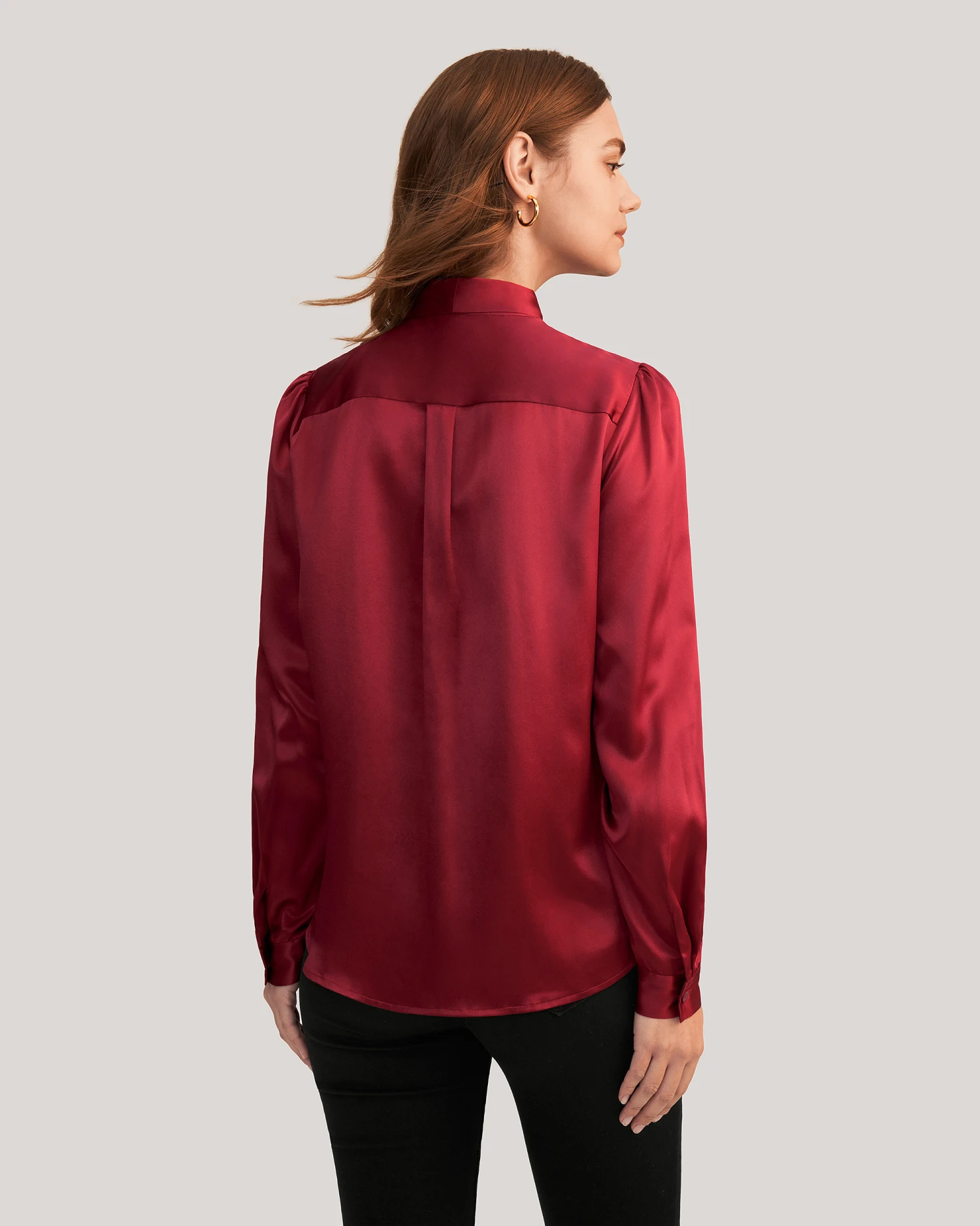 Women Bow-tie Neck Silk Blouse - Image 2