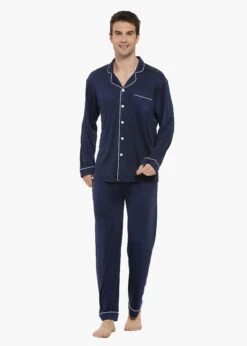 Casual Lapel Collar Silk Pajamas Set For Men