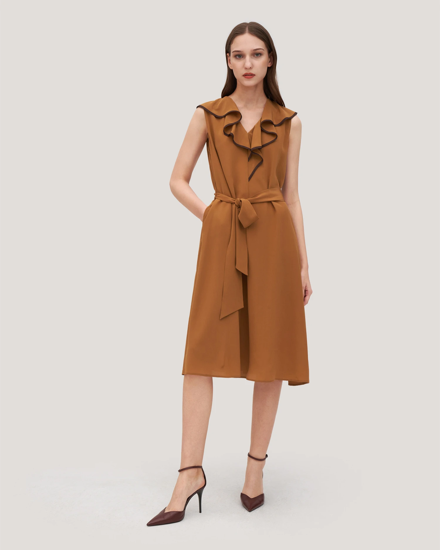 V-Neck Sleeveless Silk Orchid Dress - Image 2