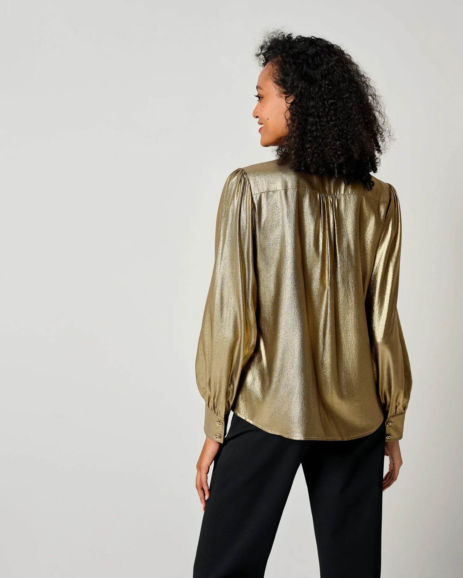 LILYSHEENA® Sophisticated Bow Tie Bronze Silk Blouse - Image 10