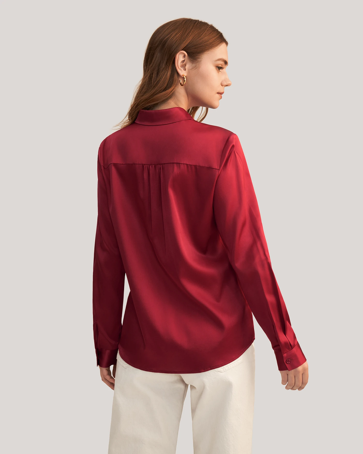 Long Sleeves Collared Silk Blouse For Women - Image 14